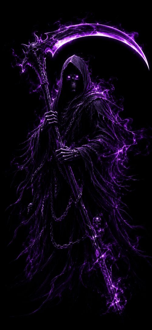 Ethereal reaper in neon glow wallpaper