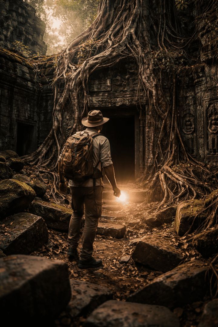 Exploring ancient temple ruins in Cambodia wallpaper