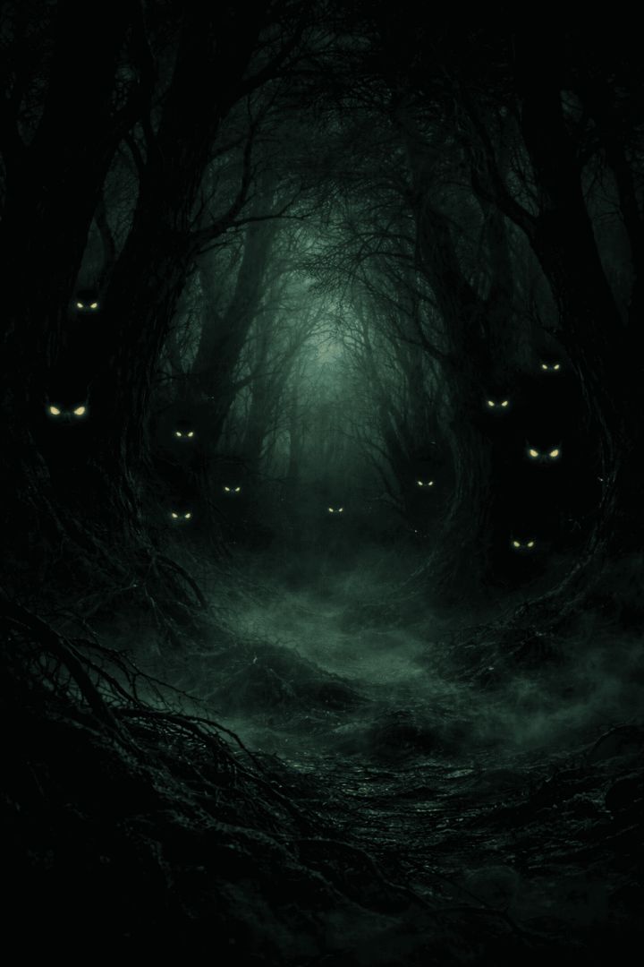 Eyes in the haunted forest wallpaper