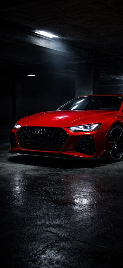 Red Audi RS7 in moody garage iphone wallpaper patakapix wallpaper