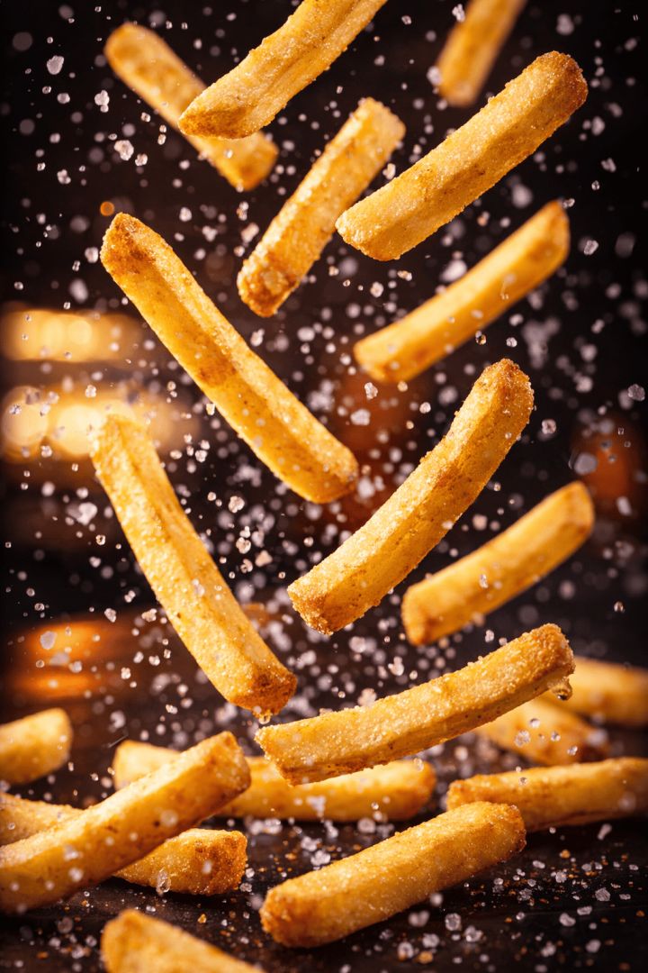 Falling fries and sparkling salt wallpaper