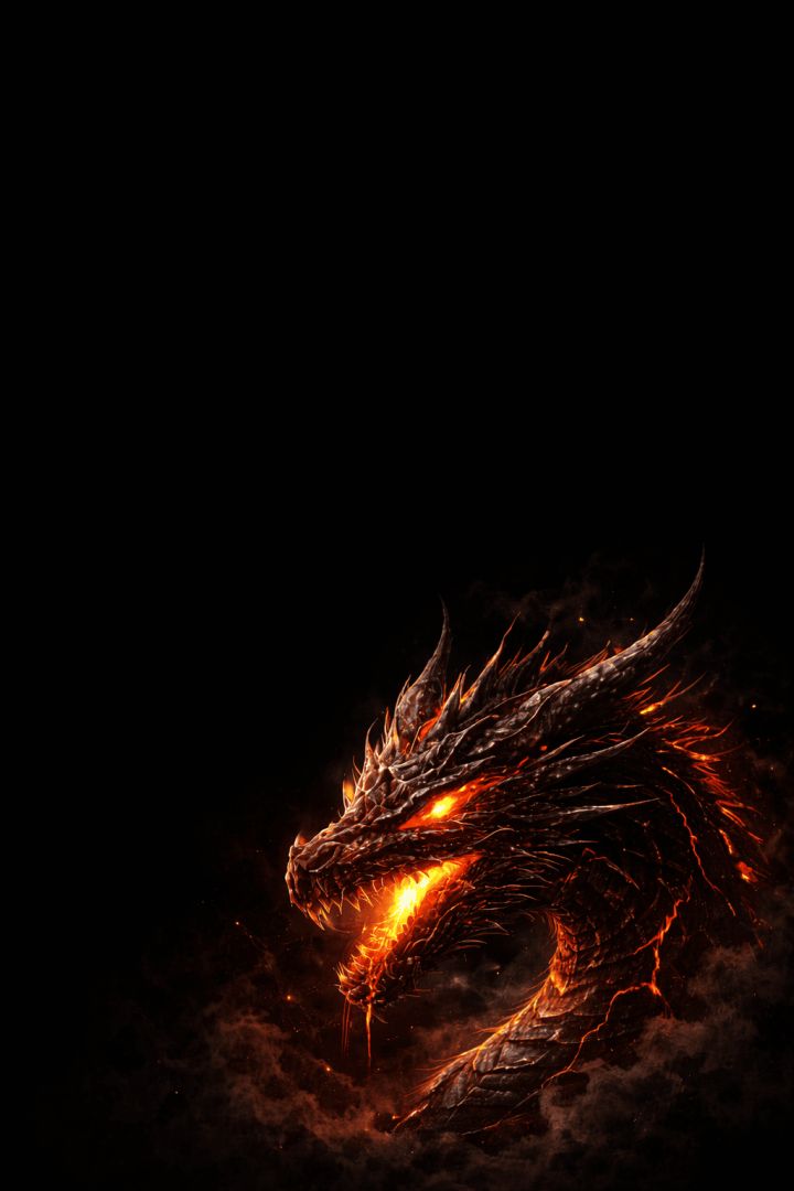 Fiery dragon emerging from darkness wallpaper