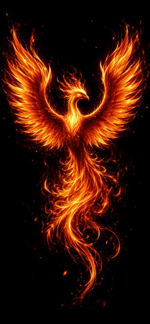 Fiery phoenix rising from darkness wallpaper