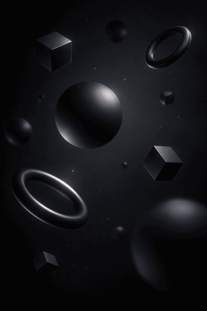 Floating geometric shapes in dark space abstract wallpaper