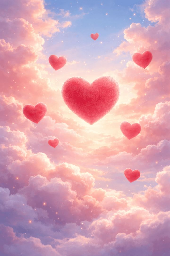 Floating hearts in pastel skies wallpaper
