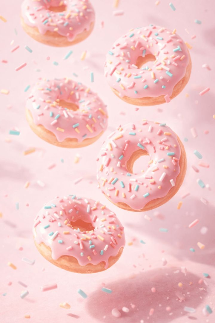 Floating pastel donuts with sprinkles wallpaper