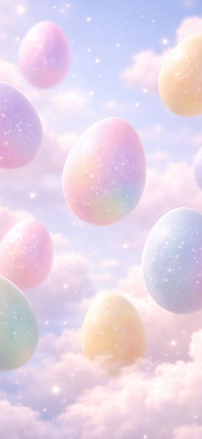 Floating pastel Easter eggs in sky wallpaper
