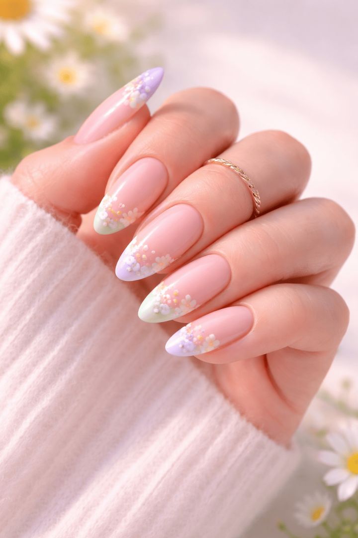 Floral French manicure with pastel tips spring nails wallpaper