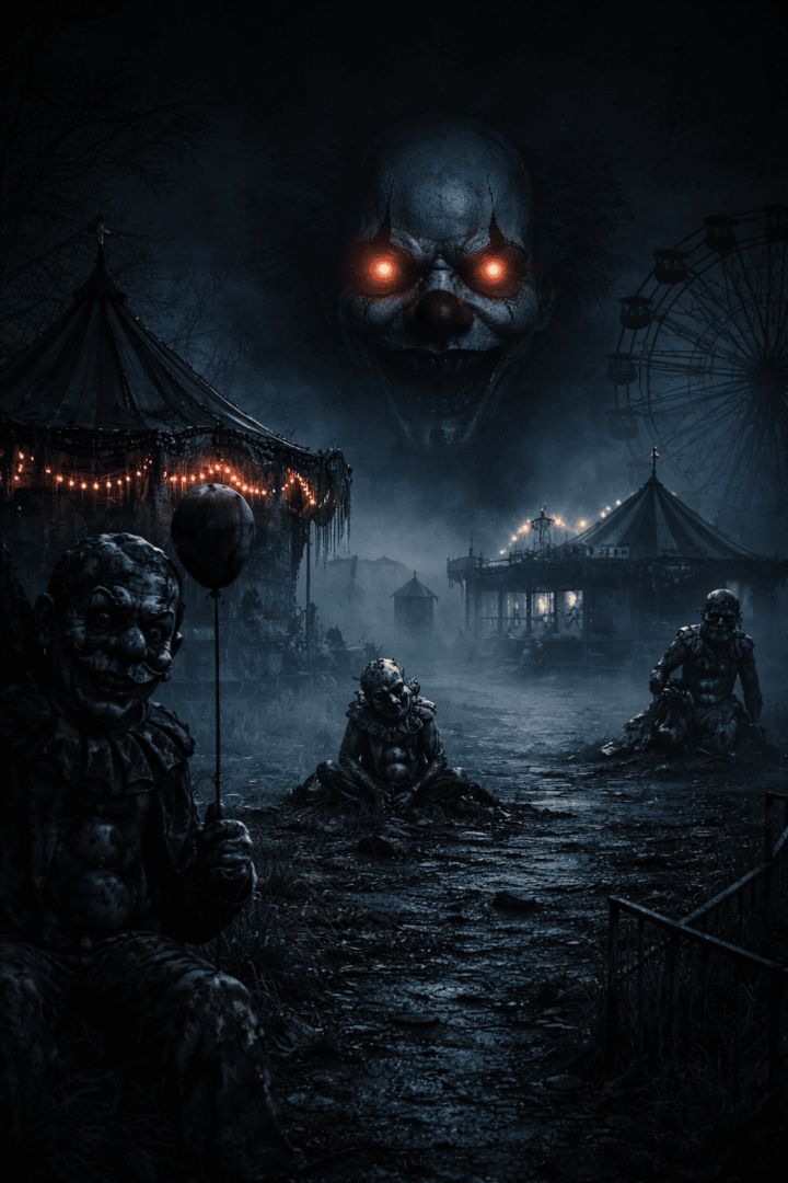 Forgotten carnival in eerie fog horror wallpaper