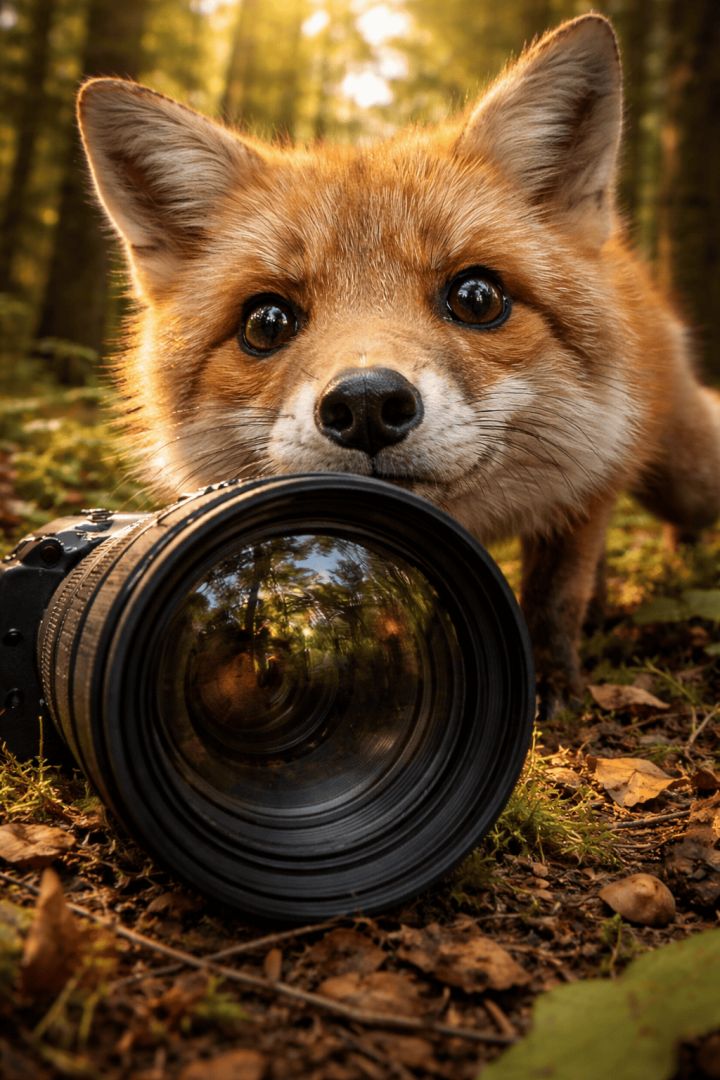 Fox meets the lens in the forest wallpaper