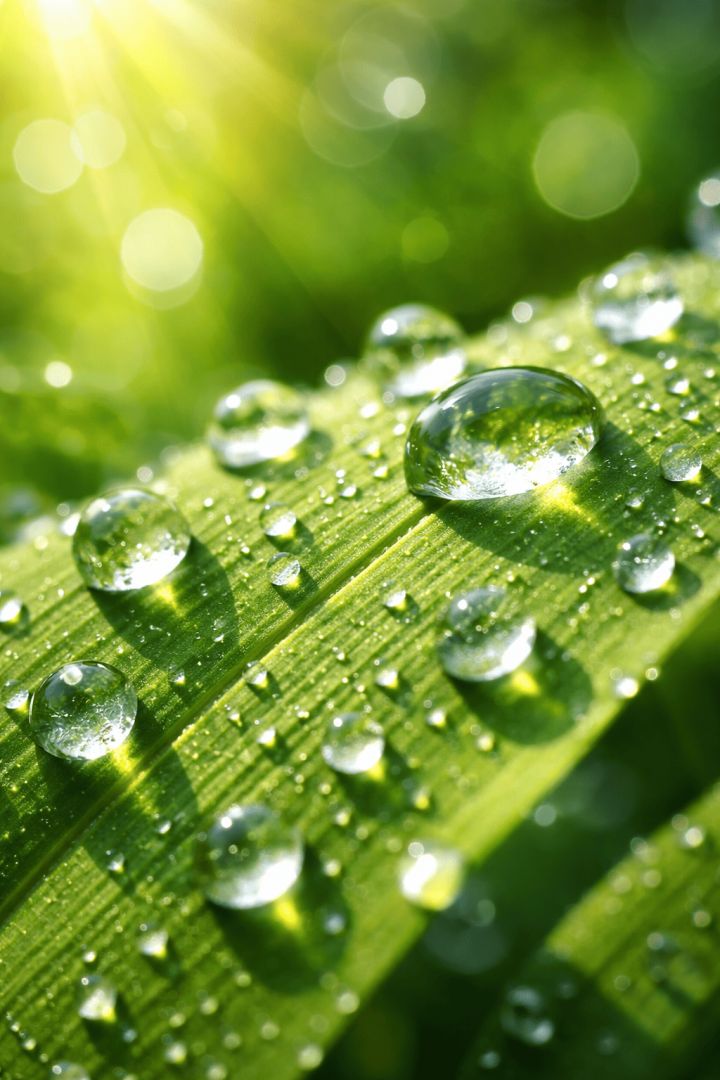 Fresh Morning Dew Drops on Green Leaf – Nature Macro 4K Mobile Wallpaper rain wallpaper