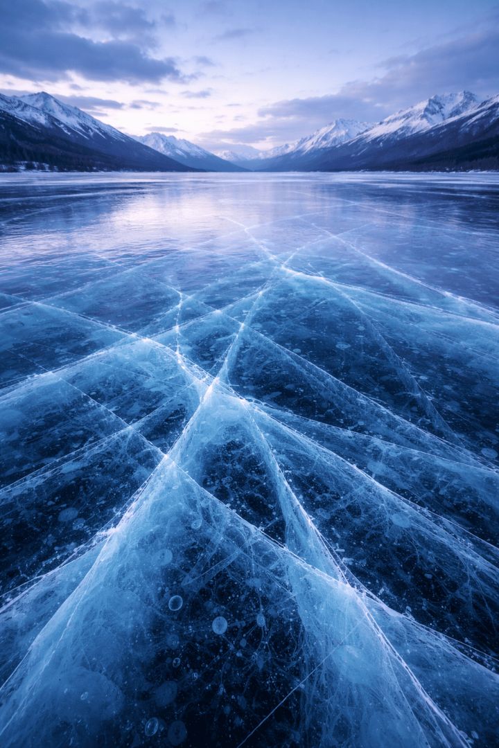 Frozen lake at twilight wallpaper