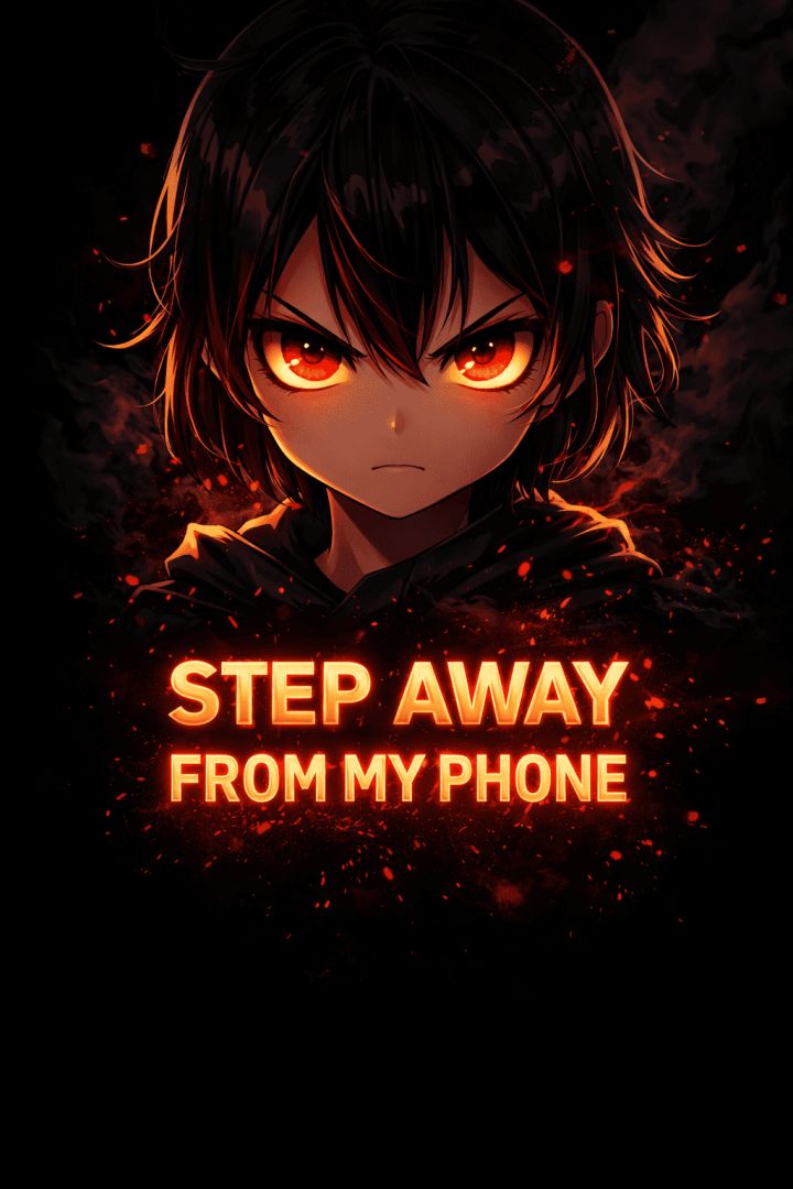 Furious Anime Character with Glowing Eyes – Step Away From My Phone Wallpaper wallpaper