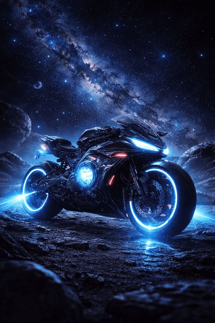 Futuristic motorcycle on alien terrain wallpaper