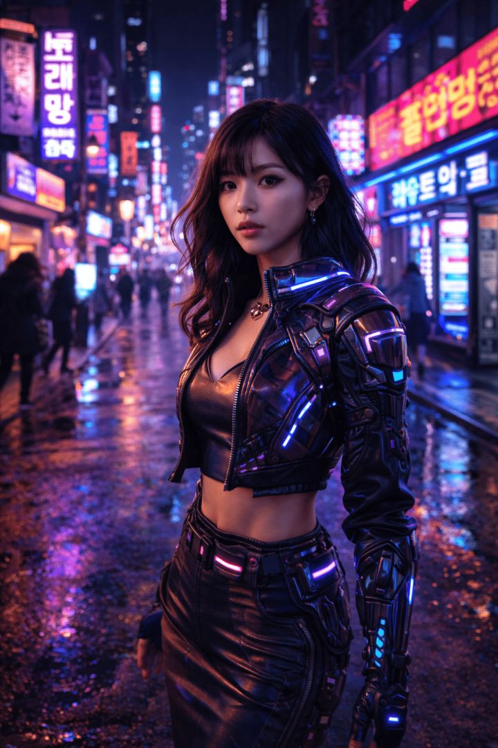 Futuristic stroll in neon Seoul actor wallpaper