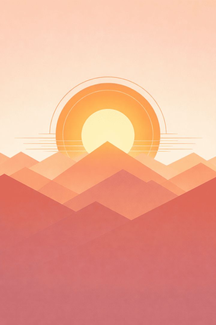 Geometric sunset over layered mountains wallpaper