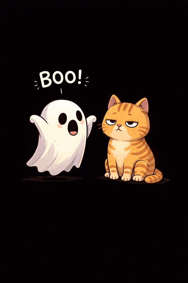 Ghost tries to scare, cat unimpressed funny wallpaper