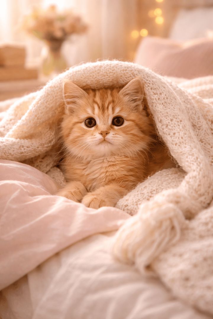 Ginger kitten in cozy blanket fort cat wallpaper