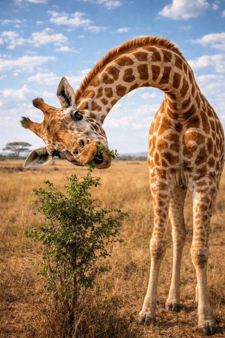 Giraffe nibbling leaves in savanna wallpaper