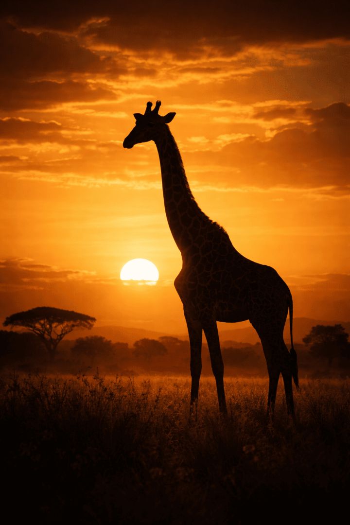 Giraffe silhouette at sunset in Africa wallpaper