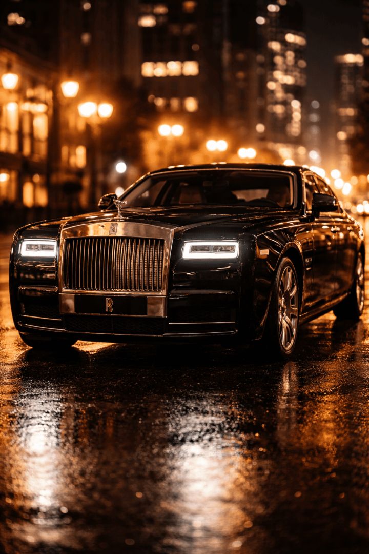 Gleaming Rolls-Royce in city lights car wallpaper