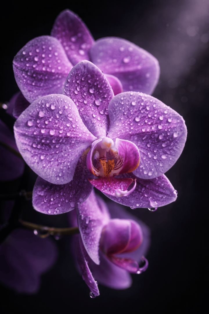 Glistening purple orchid in dramatic light wallpaper