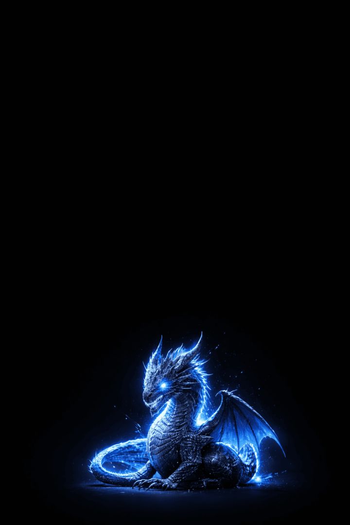 Glowing blue dragon in darkness mythic creature wallpaper