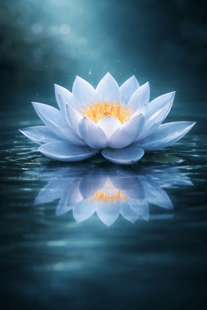 Glowing blue lotus on serene water flowers wallpaper