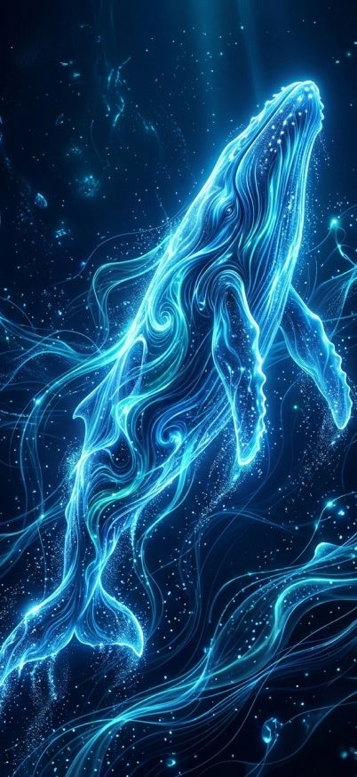 Glowing Blue Whale in Deep Ocean wallpaper