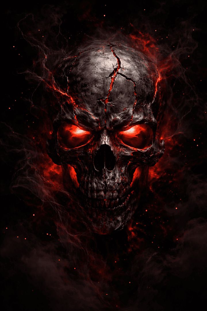 Glowing cracked skull in darkness wallpaper
