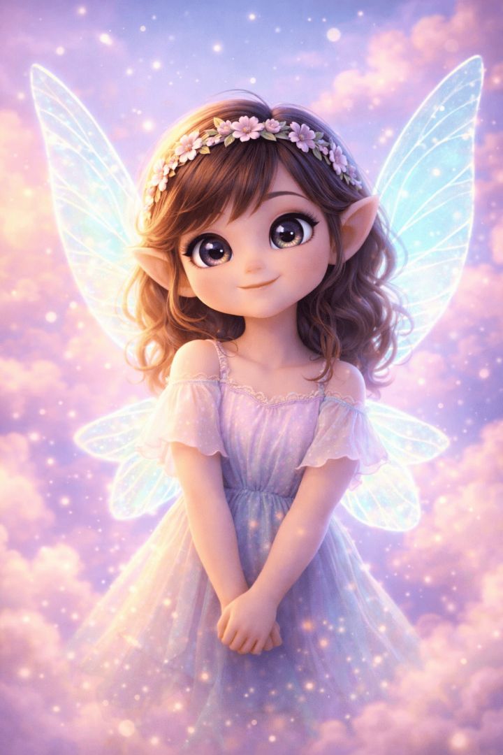Glowing fairy amidst pastel clouds wallpaper