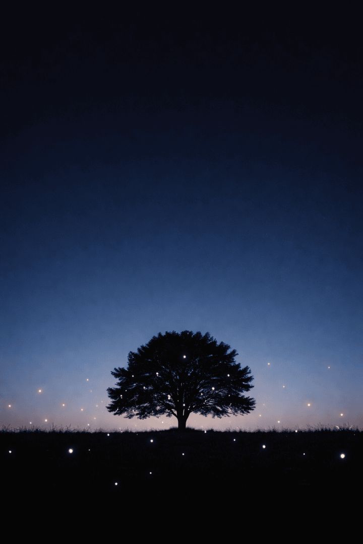 Glowing fireflies under the twilight sky wallpaper