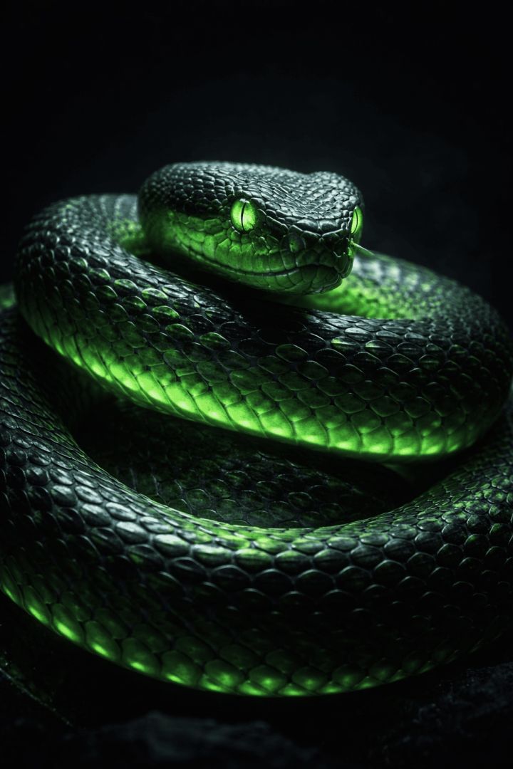 Glowing green pit viper in darkness wallpaper