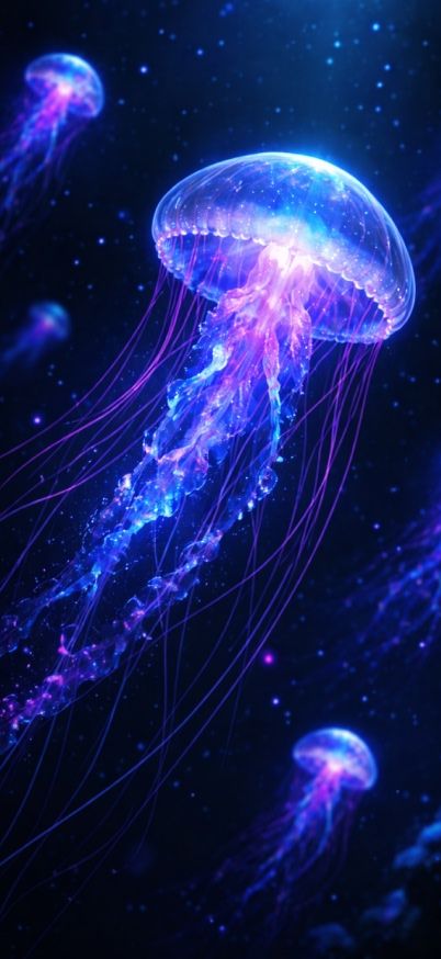 Glowing Jellyfish Floating in Deep Ocean wallpaper