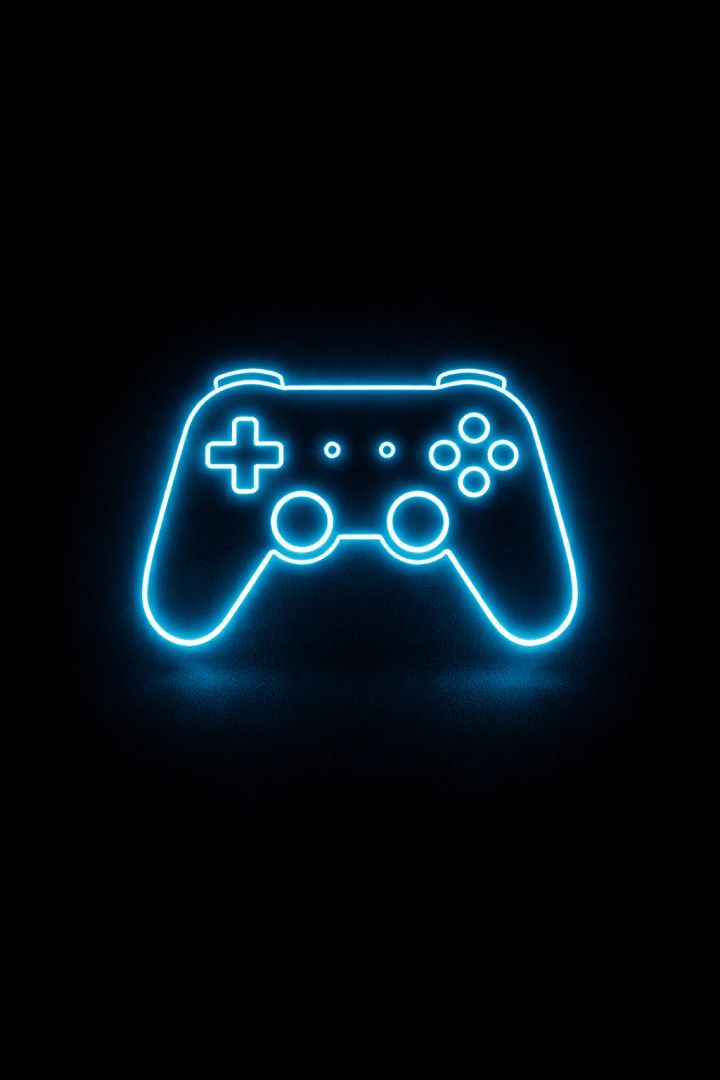 Glowing neon blue gaming controller wallpaper