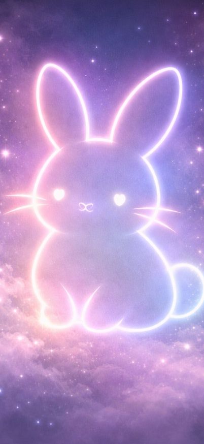 Glowing neon bunny in pastel mist wallpaper