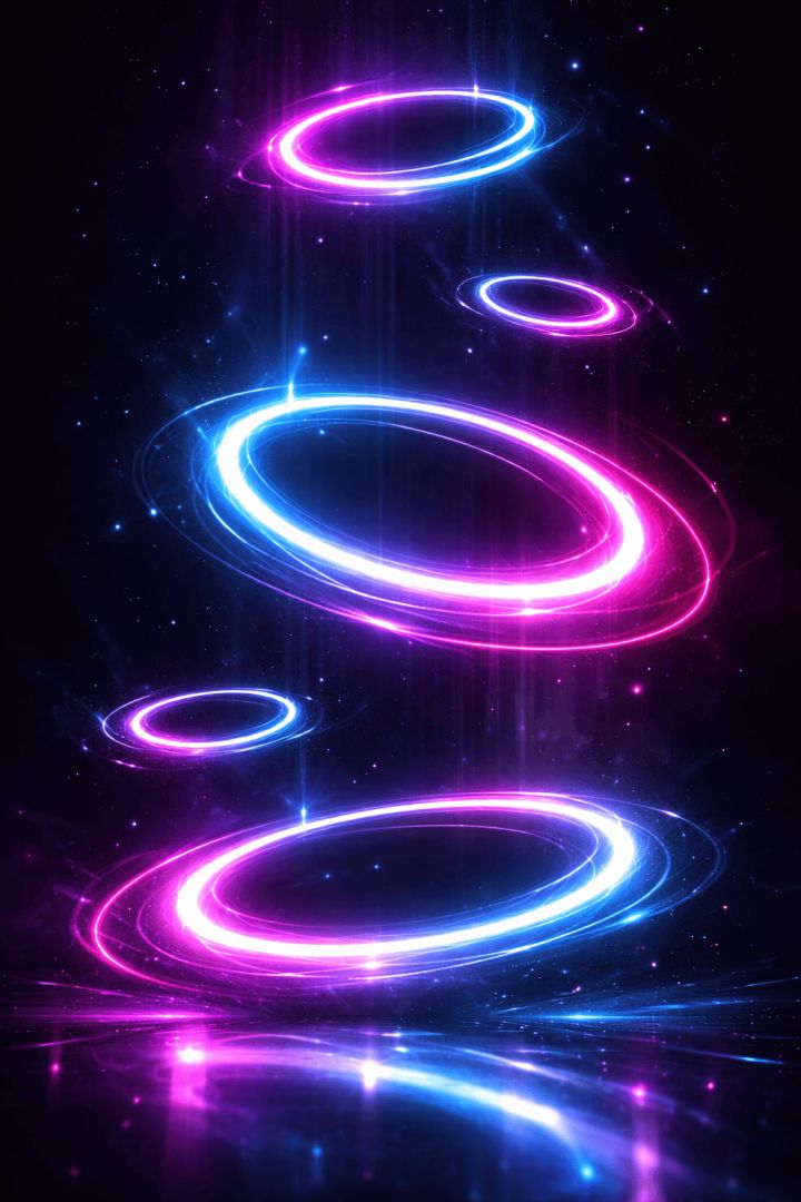 Glowing neon rings in deep space wallpaper