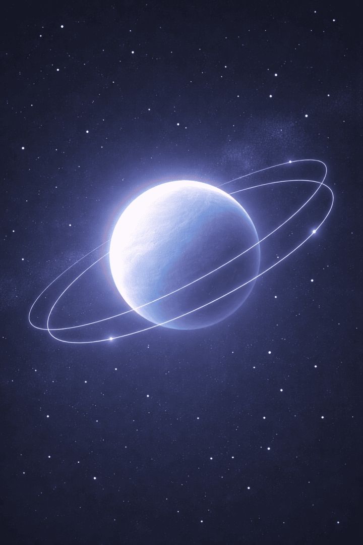 Glowing planet with luminous rings minimalist wallpaper