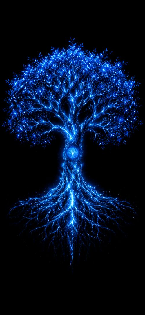 Glowing tree of life in darkness wallpaper