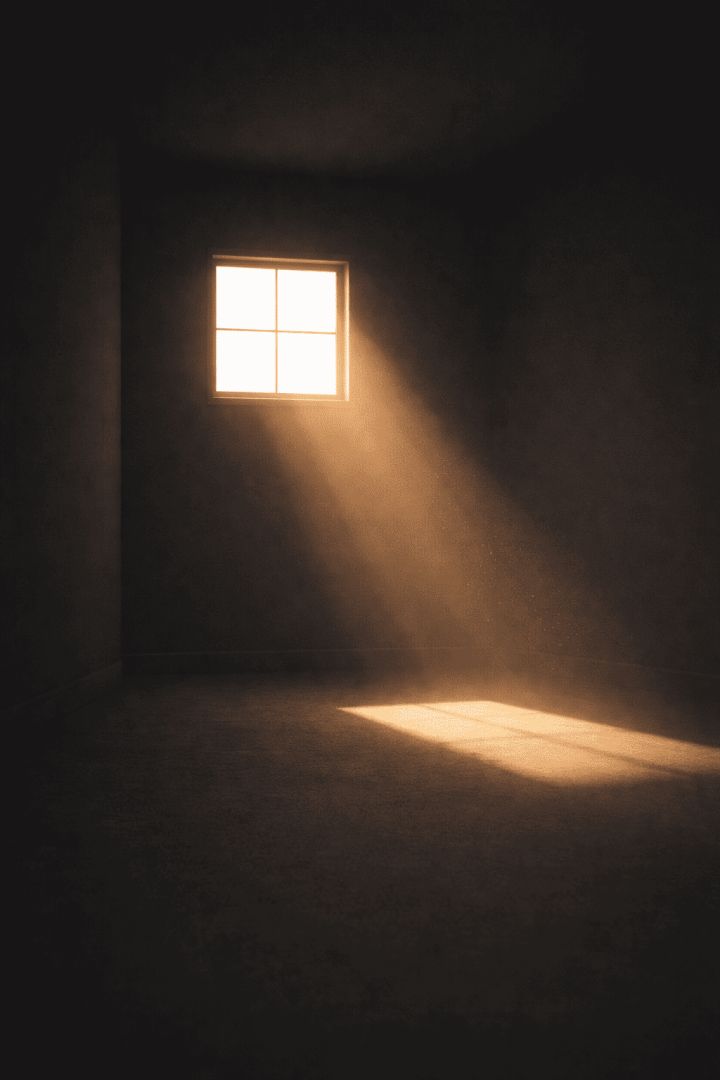 Golden beam through window in dim room minimalist wallpaper