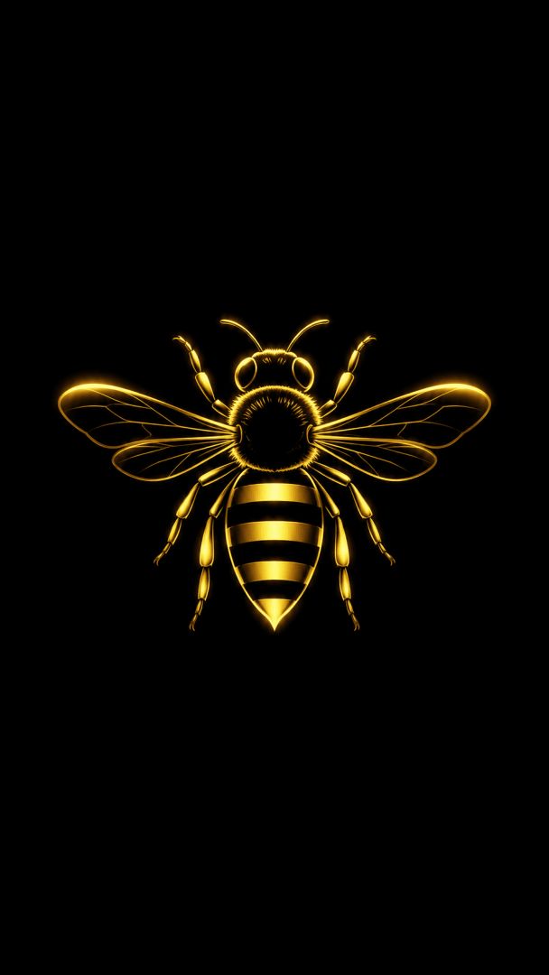 Golden bee emblem on black background wallpaper