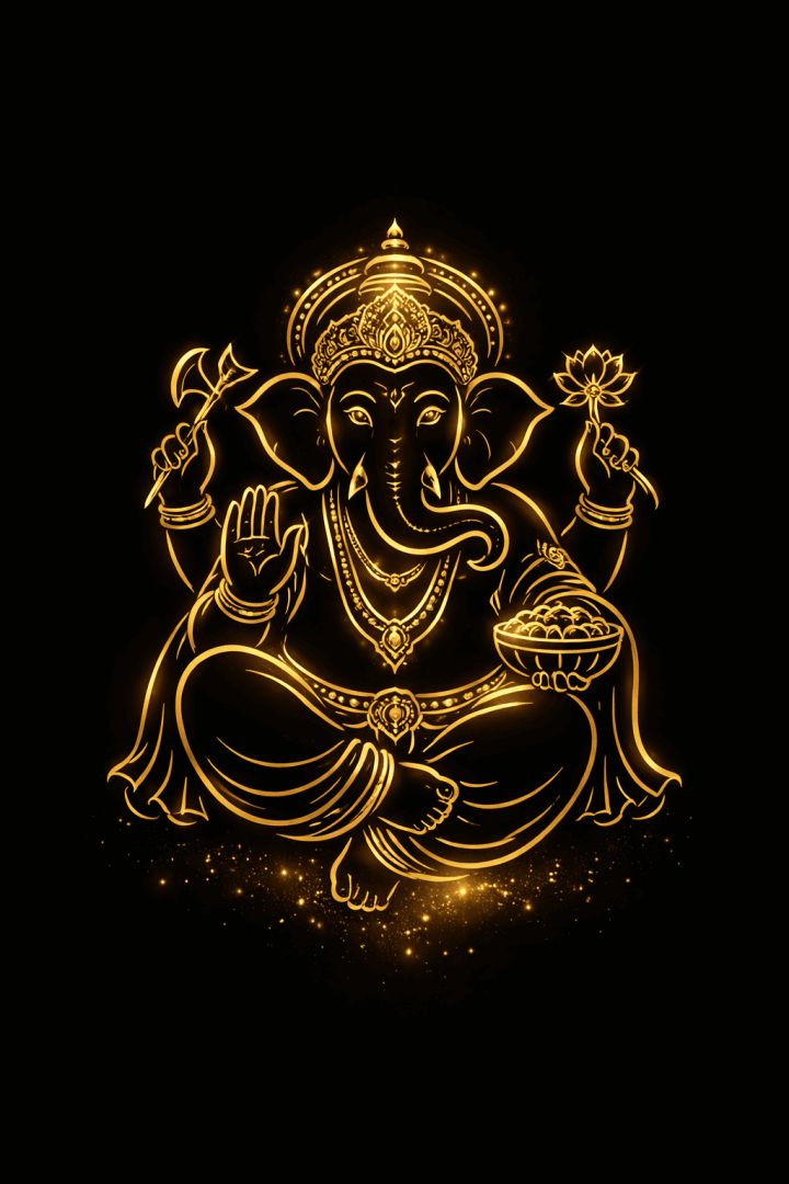 Golden Ganesha in minimalist art god wallpaper