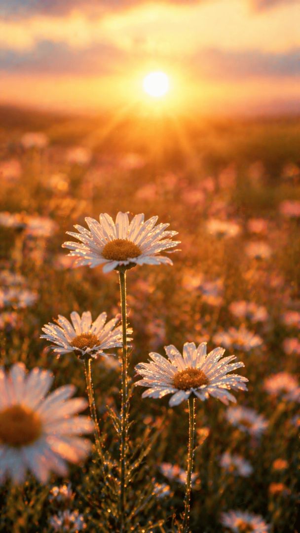 Golden hour daisy meadow wallpaper