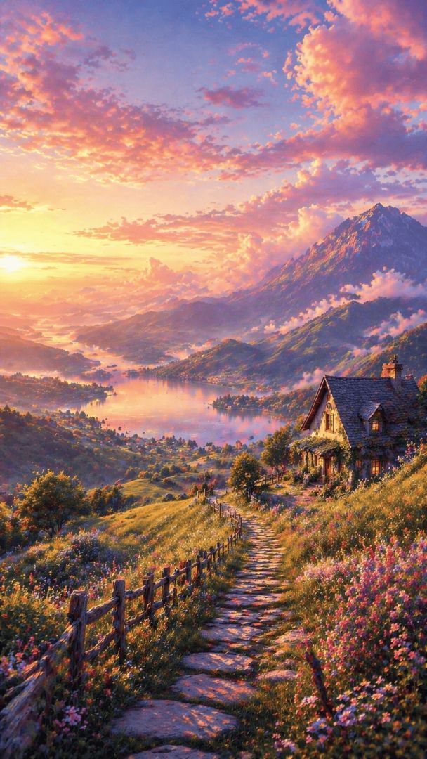Golden hour in a peaceful countryside wallpaper