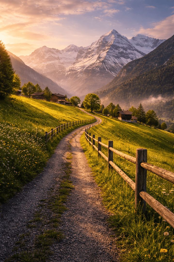 Golden hour in the Swiss Alps wallpaper