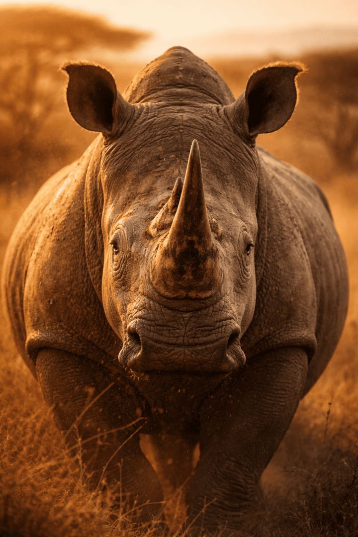 Golden hour rhino in the savanna wild wallpaper