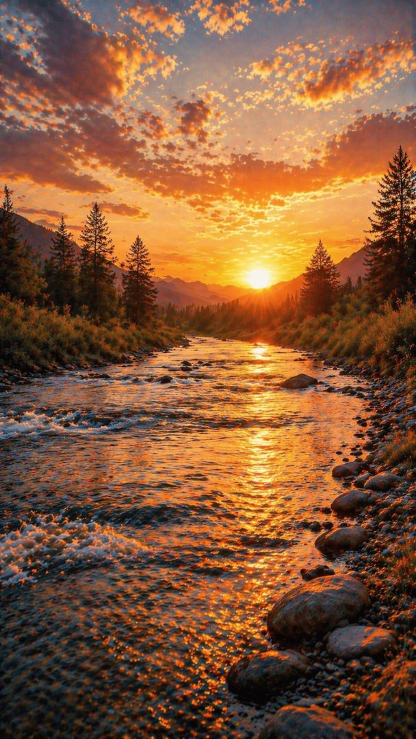 Golden hour serenity by the river wallpaper