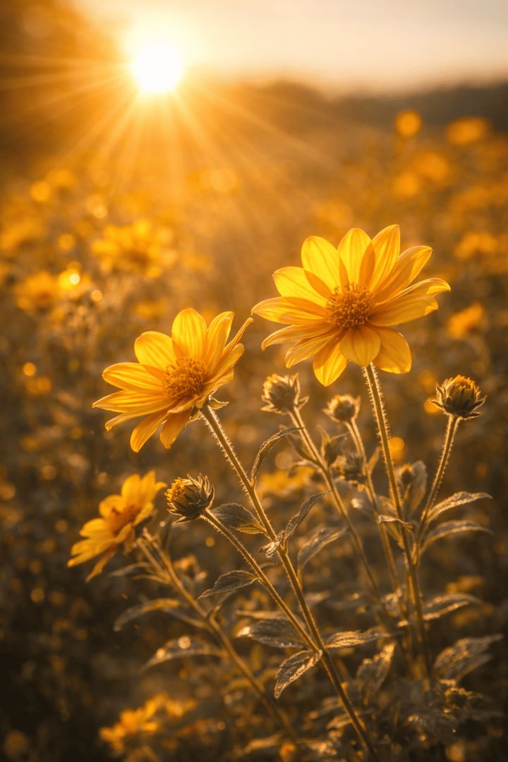 Golden hour wildflowers in bloom flowers wallpaper
