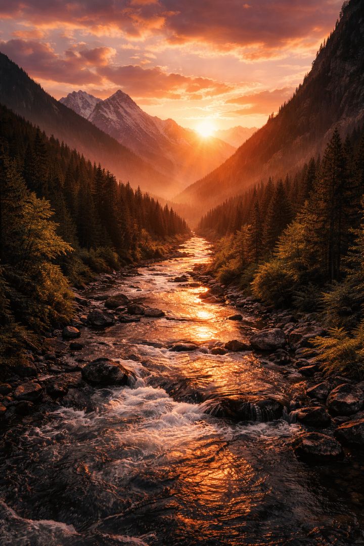 Golden river at sunset wallpaper
