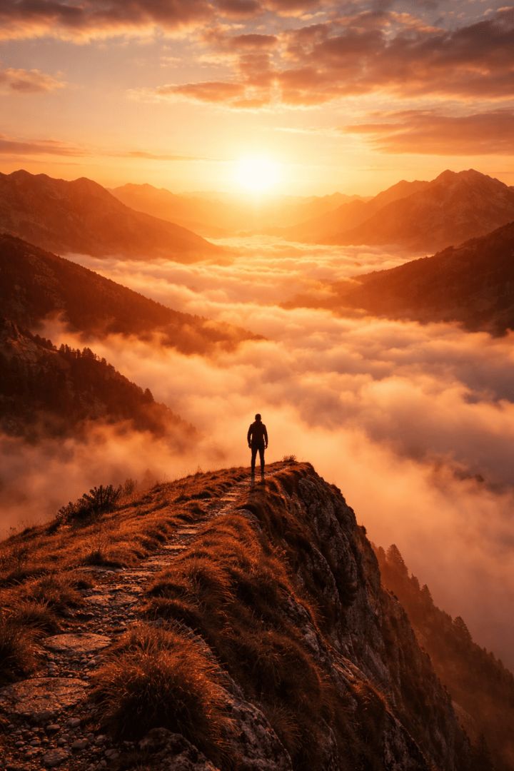 Golden sunrise over misty mountains wallpaper